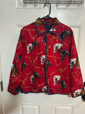 Anne Carson Red Equestrian-Print Horses Bridle Women’s Medium Jacket